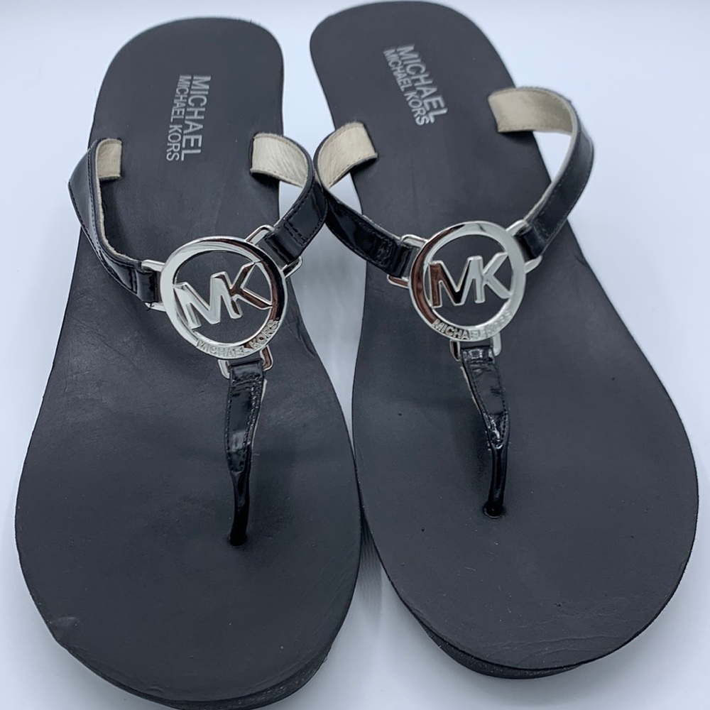 Michael Kors Wedge Thong Sandals w/Silver Emblem
